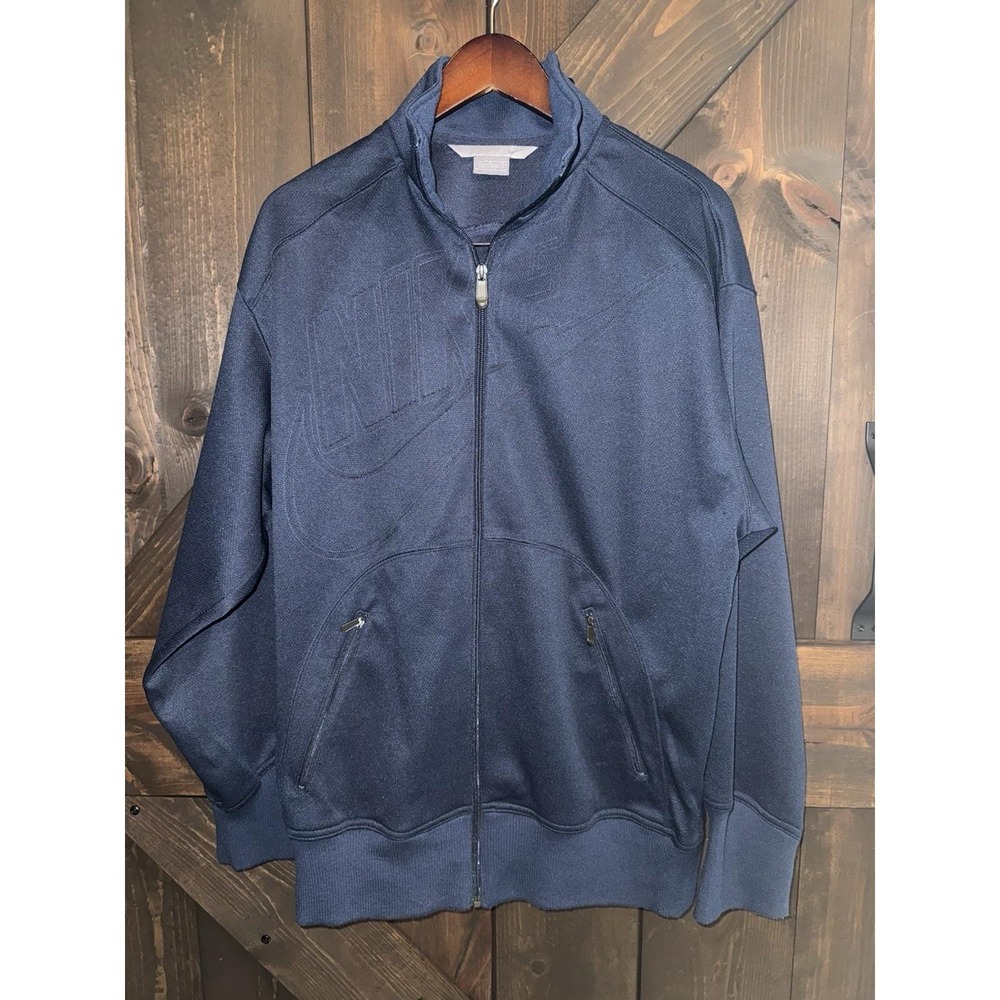 Vintage Y2K Nike Air Track Jacket Sz S Big Logo RARE Navy Blue Full Zip Gray Tag
